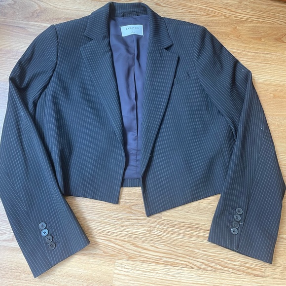 Aritzia Babaton Cropped Navy Pinstripe Blazer - Picture 1 of 3